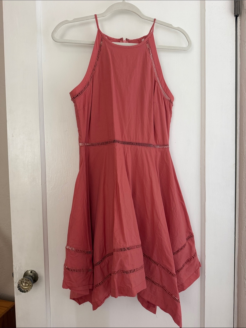 Lulu's Deep Salmon Pink Asymmetrical Halter Dress Size Small